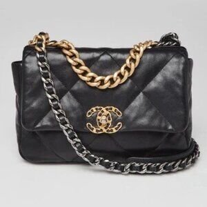 Chanel Black Quilted Goatskin Leather Medium Chanel 19 Bag